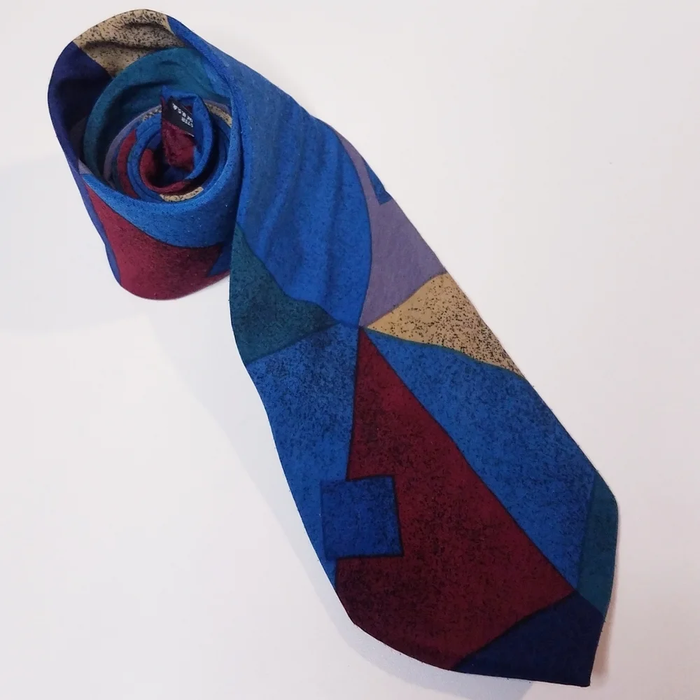 Johnny Carson Men's Tie Vintage Blue Burgundy Gold